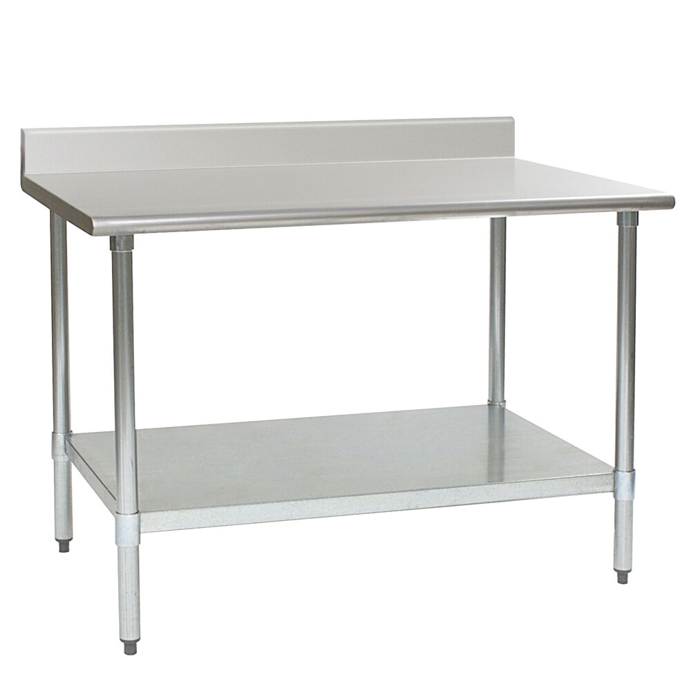 Eagle Group T2448SEB-BS 24" x 48" Stainless Steel Work Table with Undershelf and 4 1/2" Backsplash