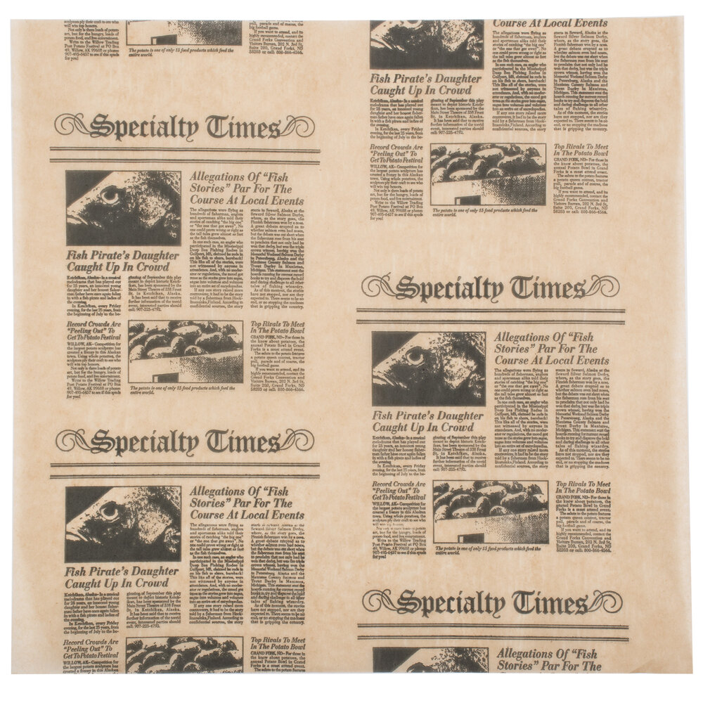 American Metalcraft PPCN1212 12" x 12" Natural Newspaper Print Deli Sandwich Wrap Paper - 1,000/Pack