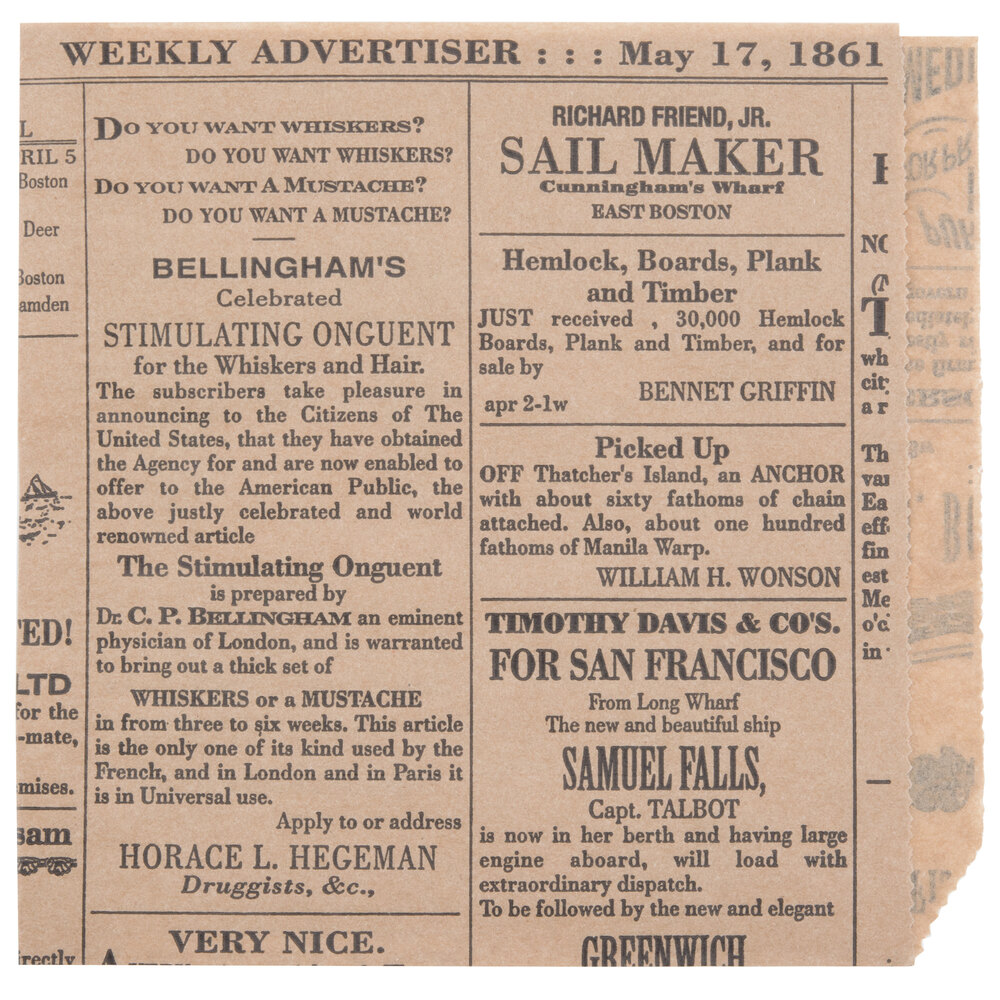 American Metalcraft PPRC76 7" x 6" Natural Newspaper Print Deli Wrap / Double Open Bag - 250/Pack