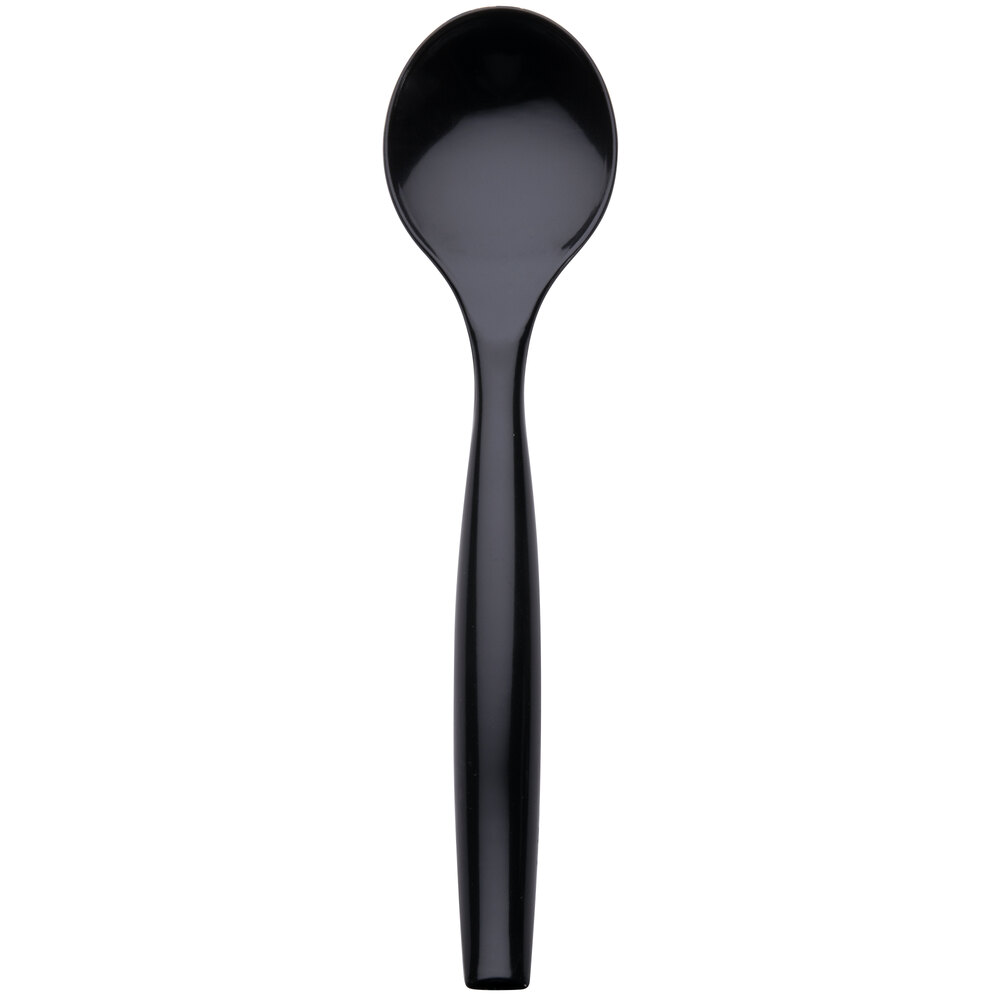 Visions 10" Black Disposable Plastic Serving Spoon - 6/Pack